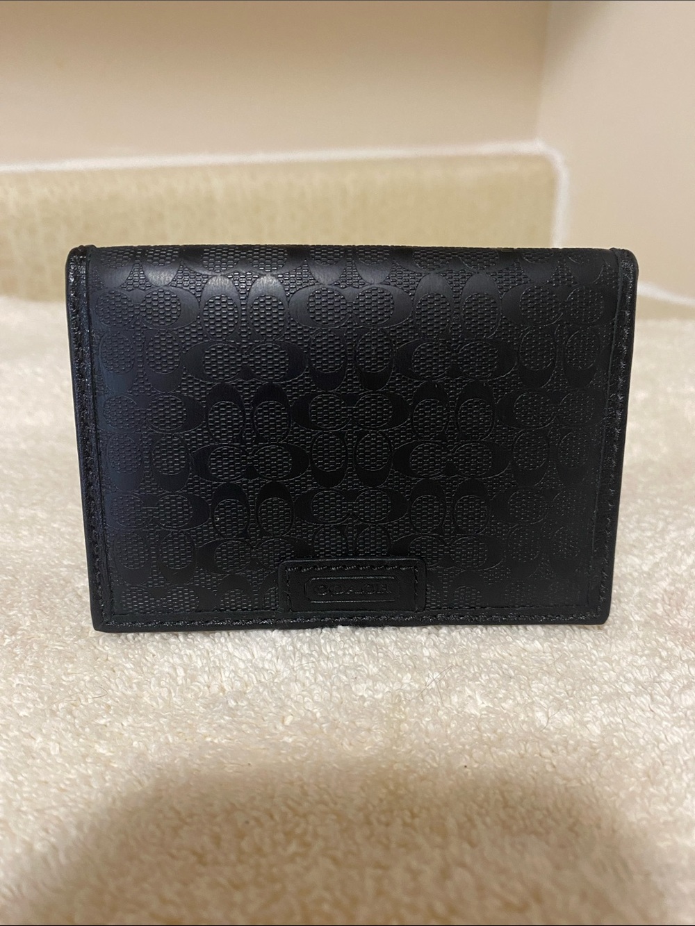Coach Black Signature Embossed Leather Card Case
